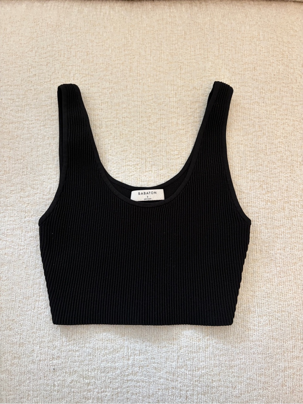 Babaton Black Ribbed Scoop-Neck Tank
